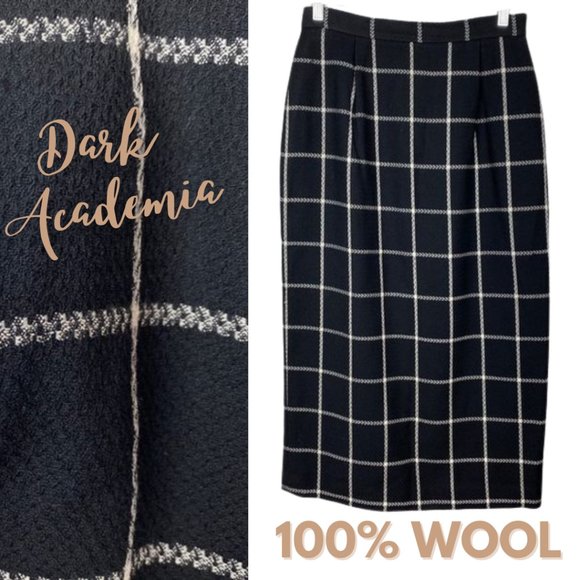 Talbots Dresses & Skirts - VINTAGE Talbots Wool Windowpane Plaid Skirt | B&W